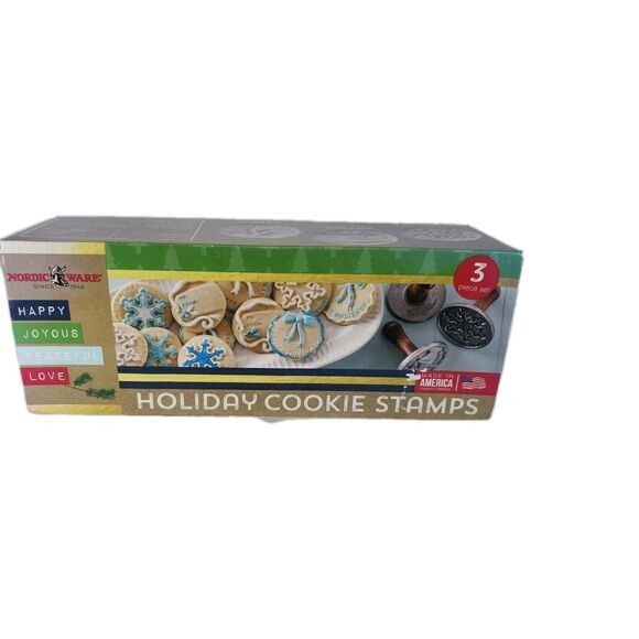 Nordic Ware Christmas Winter Holiday Cookie Stamps Set of 3 Aluminum Wood Handle - Picture 1 of 16